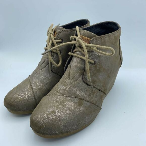 Toms Womens Kala Ankle Boots Booties Taupe Brown Wedge Heels Round Toe Lace Up 7 - Picture 2 of 9